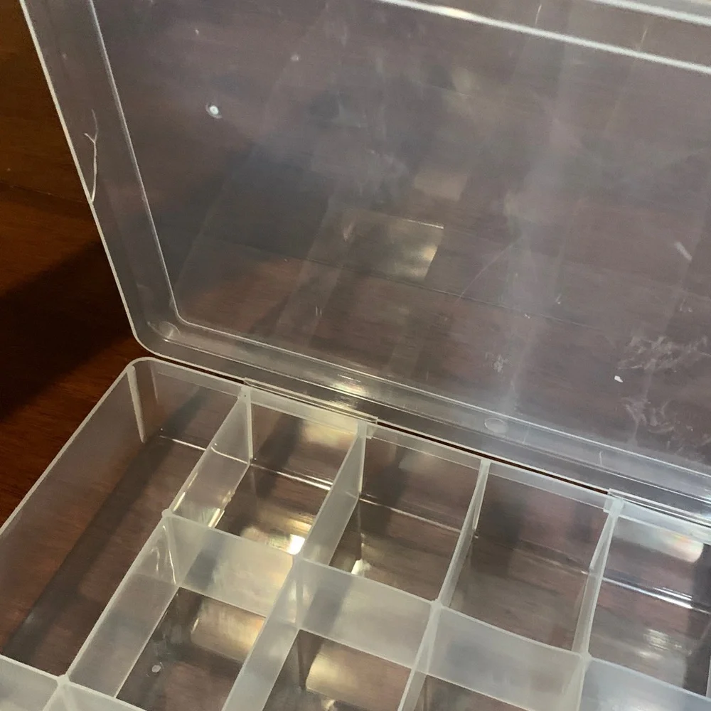 Rare size plastic container with multiple compartments for storage, jewelry, etr